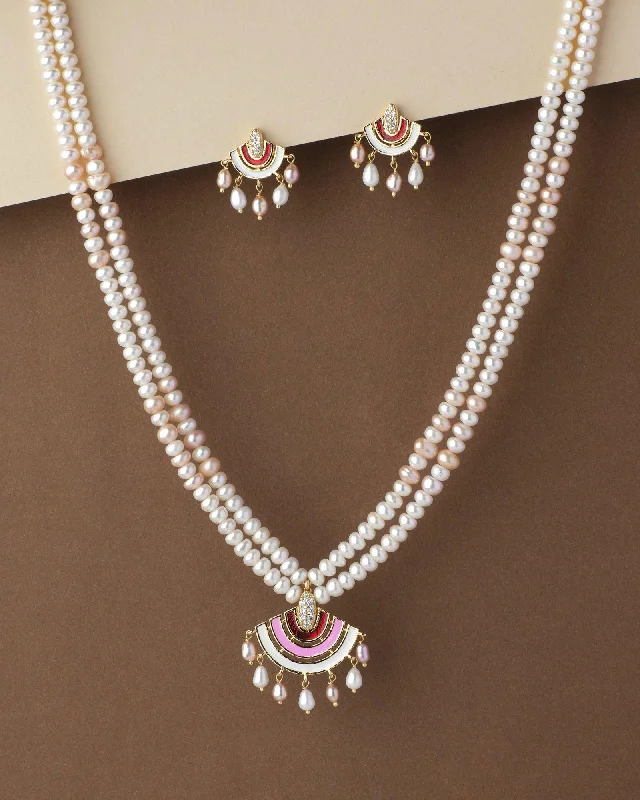 Long Pendant Necklace for Casual Style-Beautiful Real Pearl Necklace Set