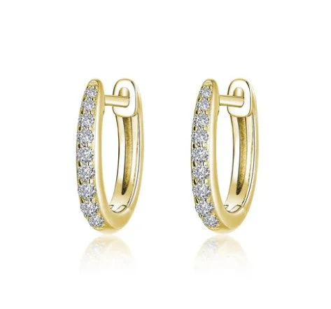 Classic Round Earrings for Weddings-Sterling Silver/Gold Plated Simulated Diamond Huggie Hoop Earrings by Lafonn