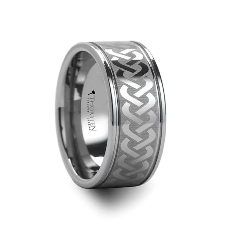 Classic Wedding Ring with Multiple Diamonds-Thorsten MCKINNEY Celtic Knot Laser Engraved Tungsten Wedding Ring Wide - 10mm