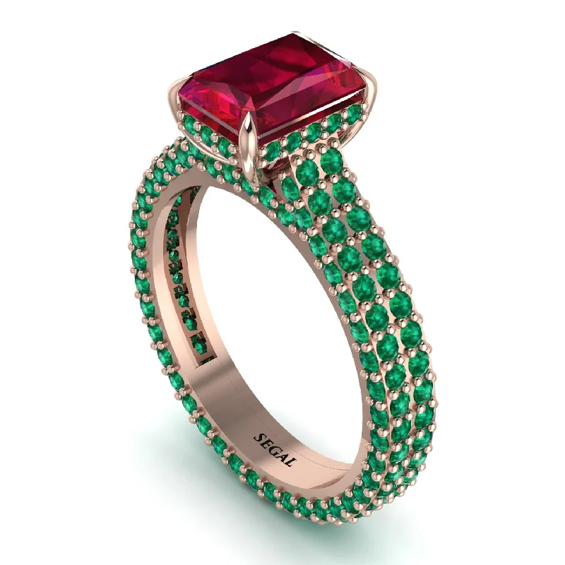 Simple Gold Band Ring with Amethyst Accent-Radiant Cut Ruby Pave Engagement Ring - Kenzie No. 26