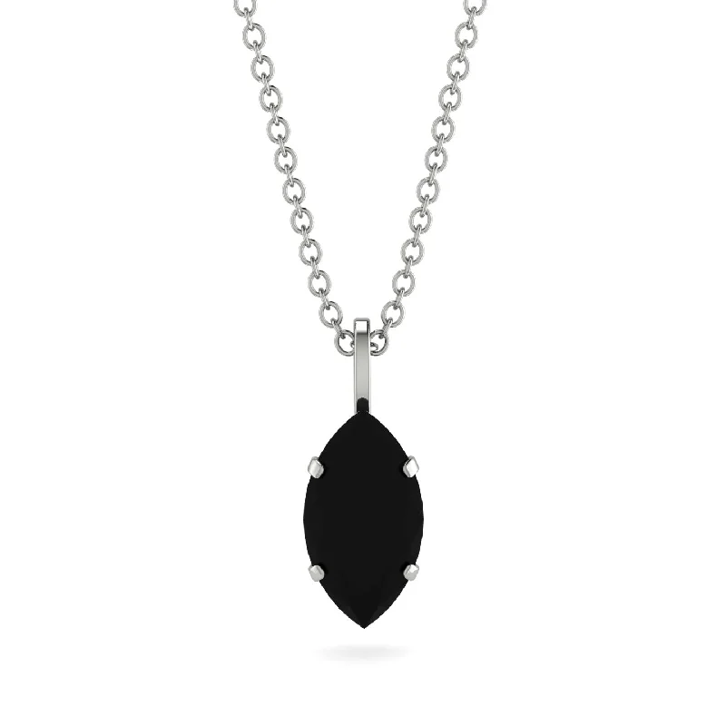 Elegant Gold Necklace for Weddings-Hidden Halo Marquise Black Diamond Necklace - Journey No. 9