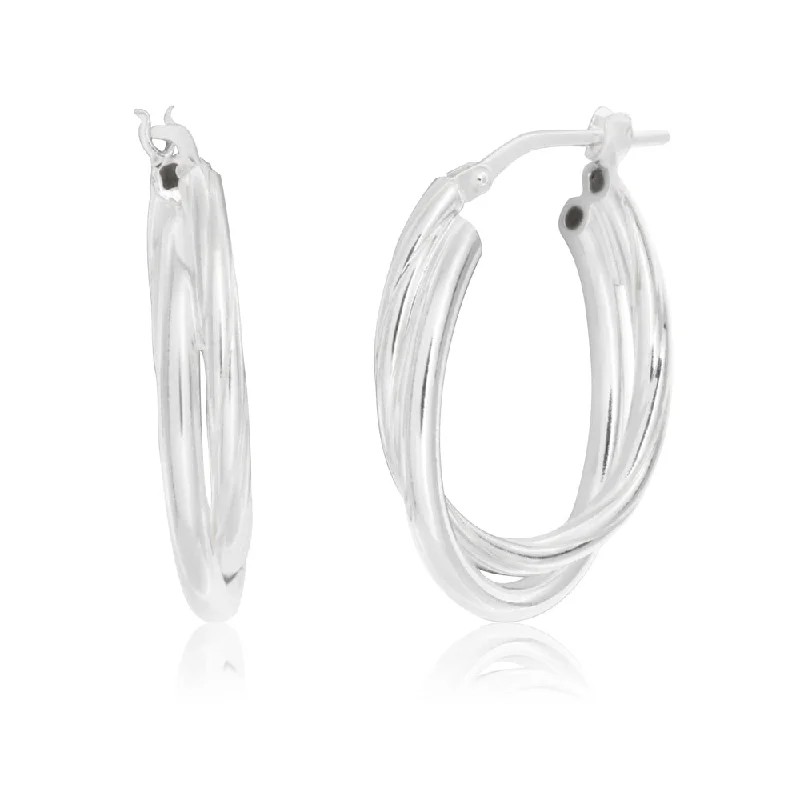 Stylish Geometric Earrings for Fashion-Sterling Silver Twisted Double Oval Hoop Earrings