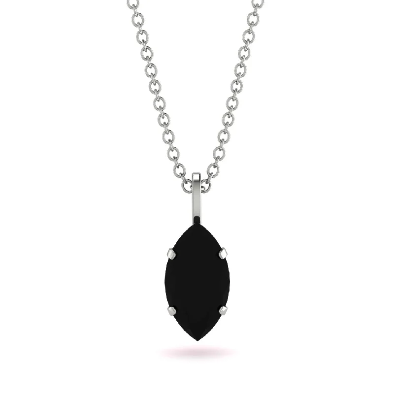 Custom Birthstone Necklace for Special Occasions-Hidden Halo Marquise Black Diamond Necklace - Journey No. 54