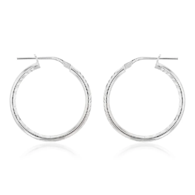 Sterling Silver Hoop Earrings-Sterling Silver Diamond Cut 20mm Hoop Earrings