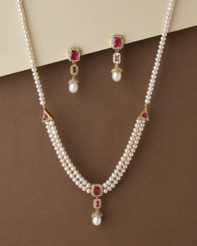 Vintage Crystal Necklace for Special Events-Beautiful Real Pearl Necklace Set