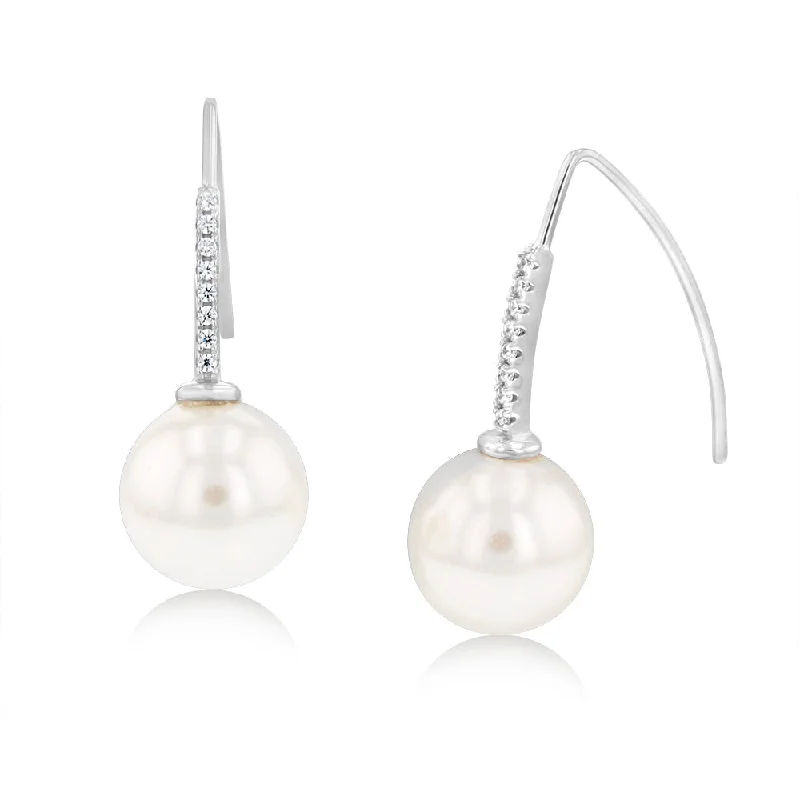 Unique Gold Earrings for Special Occasions-Sterling Silver Rhodium Plated White Shell Pearl & Zirconia Earrings