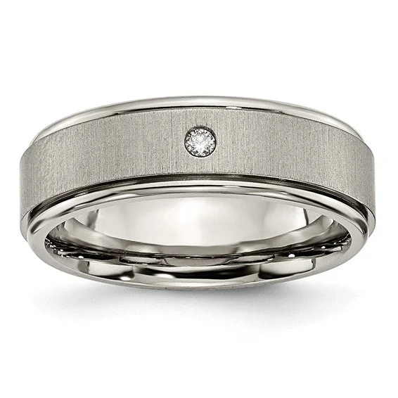 Classic Wedding Ring with Multiple Diamonds-Titanium Brushed / Polished .05ct Diamond Rounded Edge 7mm Band