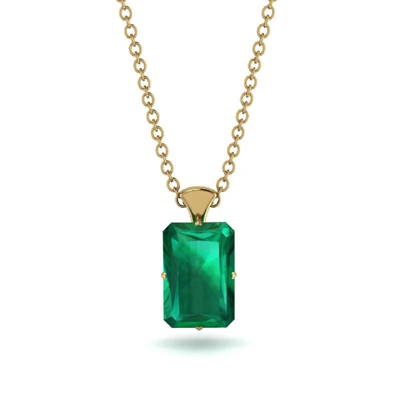 Custom Birthstone Necklace for Special Occasions-Hidden Halo Emerald Cut Emerald Necklace - Vanessa No. 34