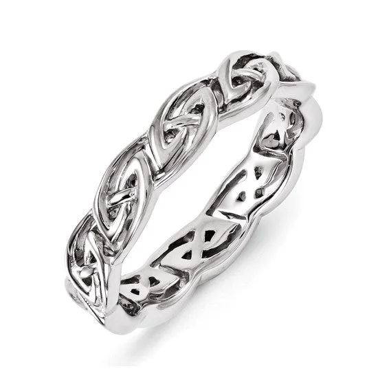 Simple Engagement Ring with Princess Cut Diamond-Sterling Silver Stackable Expressions Celtic Carved Band Ring