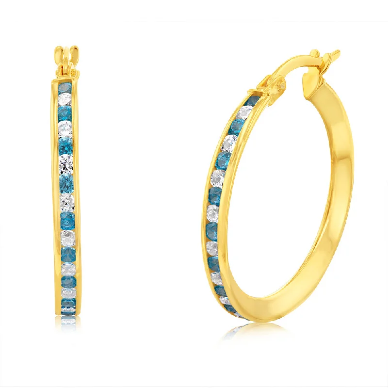 Luxury Diamond Stud Earrings-9ct Yellow Gold Silverfilled Blue Cubic Zirconia 20mm Hoop Earrings