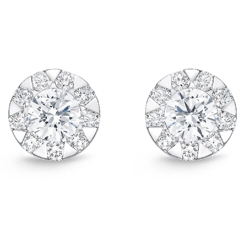 Classic Teardrop Earrings for Weddings-Memoire 18k White Gold Diamond Bouquet Cluster Studs