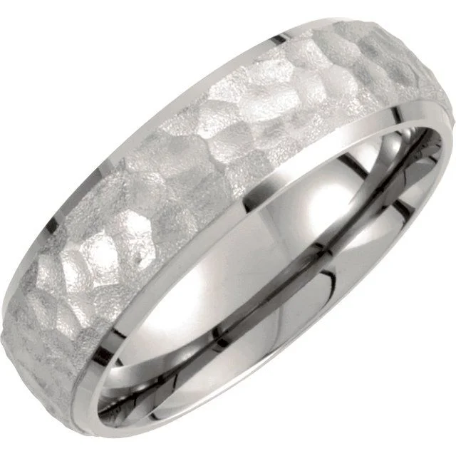 Custom Men’s Ring with Onyx and Diamond Accent-Titanium 7 mm Hammered Finish Beveled Edge Band