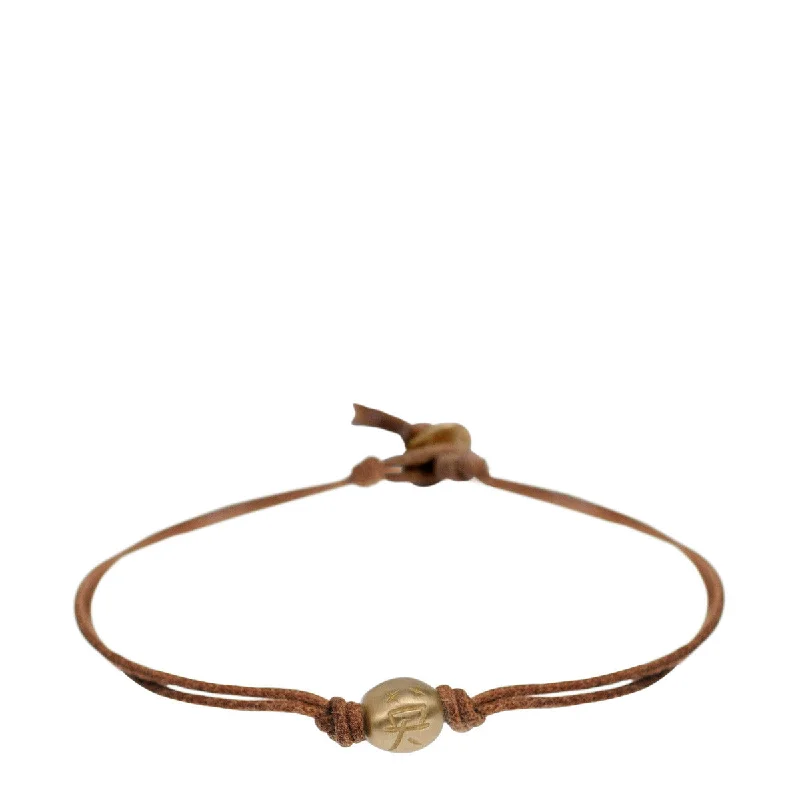 Simple Gold Bracelet with Heart Pendants-Men's 10K Gold Courage Bead Bracelet on Natural Cord