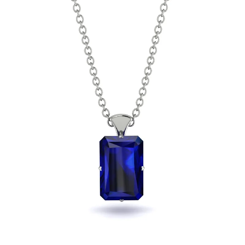 Elegant Gold Necklace for Fashion Events-Hidden Halo Emerald Cut Sapphire Necklace - Vanessa No. 75