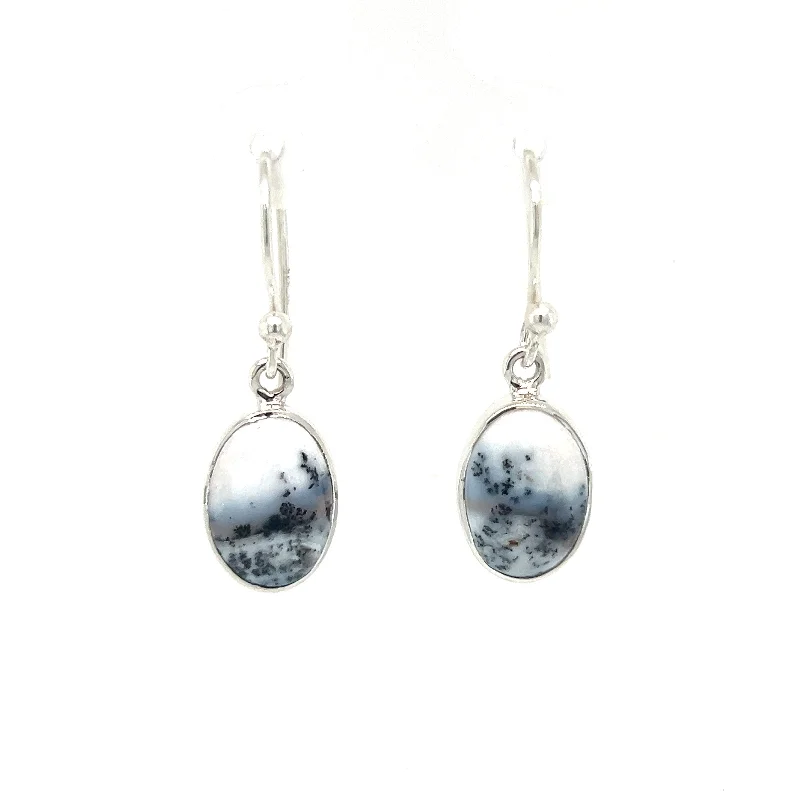 Luxury Gemstone Earrings for Weddings-Sterling Silver Dentritic Opal Earrings