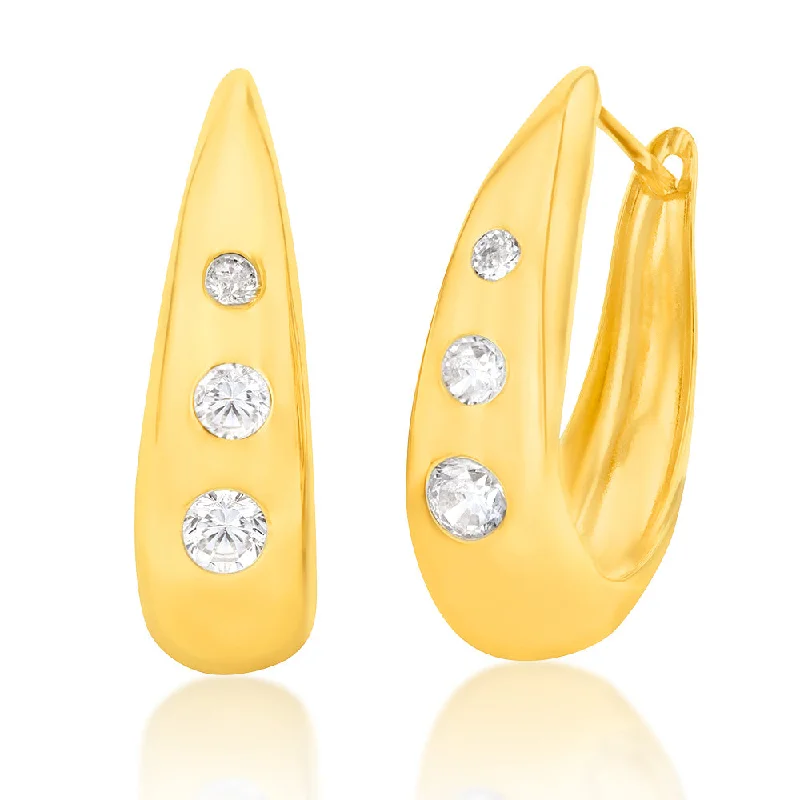 Luxury Pearl Earrings for Brides-9ct Yellow Gold Silverfilled CZ On Hinged Hoop Earrings