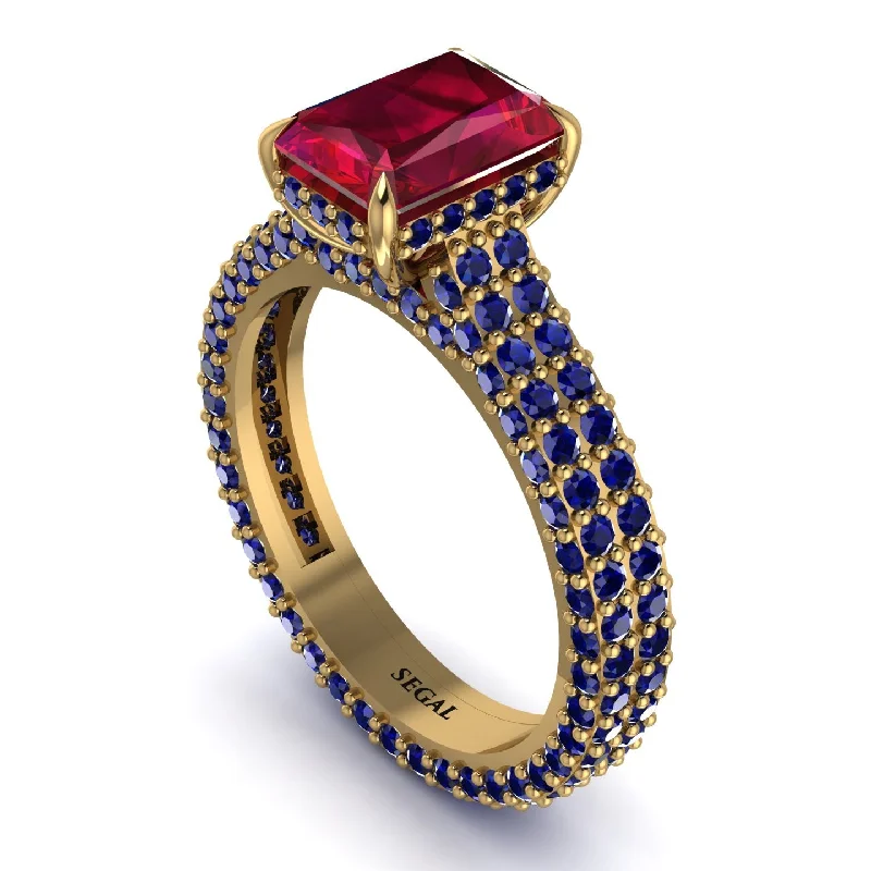 Elegant Diamond Ring with Oval Sapphire for Engagement-Radiant Cut Ruby Pave Engagement Ring - Kenzie No. 70