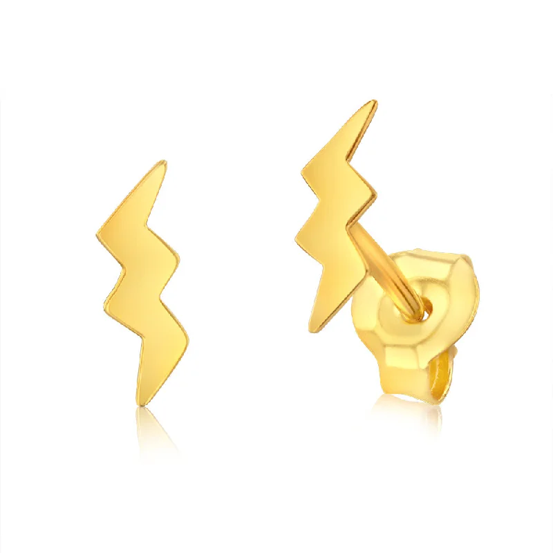 Elegant Long Earrings for Formal Wear-Sterling Silver Gold Plated Lightning Bolt Stud Earrings