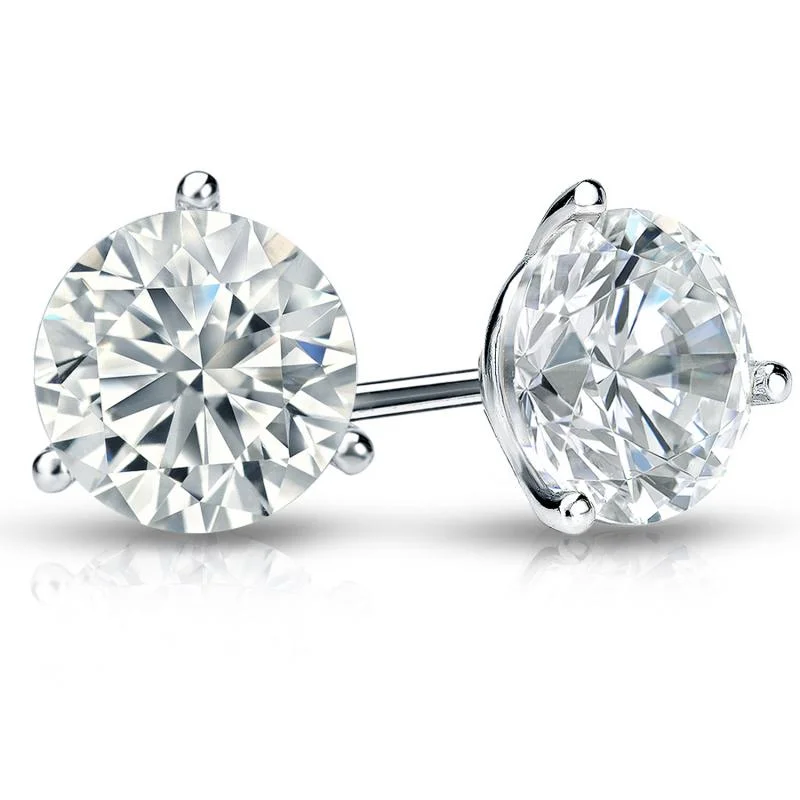 Luxury Gemstone Earrings for Weddings-Lab Created Round Diamond 3 Prong Martini Stud 14K White Gold Earrings 4.32ctw