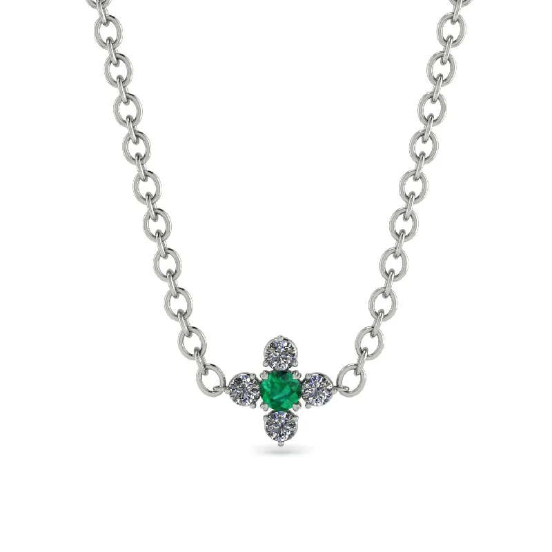 Layered Necklace with Pearls for Brides-Compass Emerald Necklace - Maren No. 6