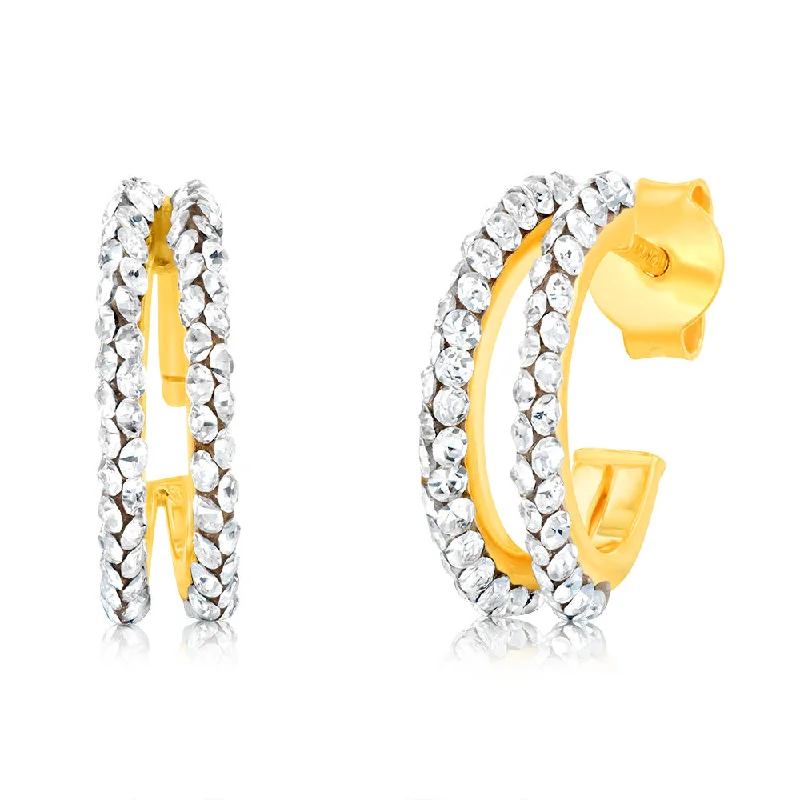 Bold Drop Earrings with Pearls-9ct Yellow Gold Silverfilled Double Row Crystal 3/4th Hoop Earrings