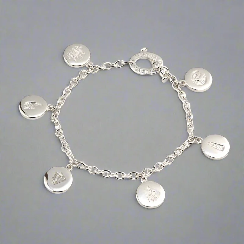 Simple Silver Bracelet with Chain Link Design-History of Ireland Silver Charm Bracelet