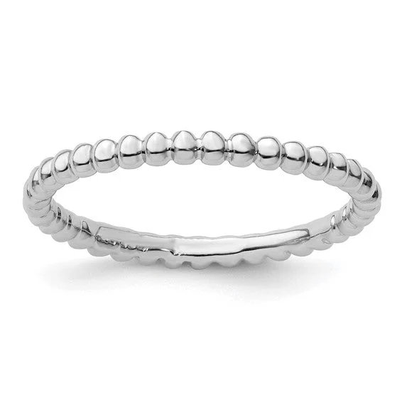 Simple Platinum Wedding Band with Engraved Date-Sterling Silver Stackable Expressions Beaded 2.25mm Ring