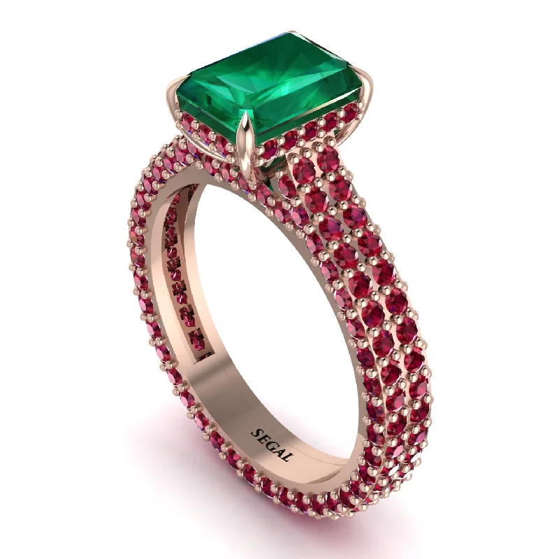 Personalized Custom Gold Ring with Family Name-Radiant Cut Emerald Pave Engagement Ring - Kenzie No. 50