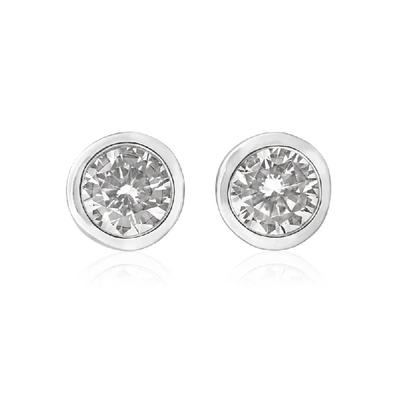 Statement Earrings for Bridesmaids-Sterling Silver 4mm Zirconia Bezel Set Stud Earrings