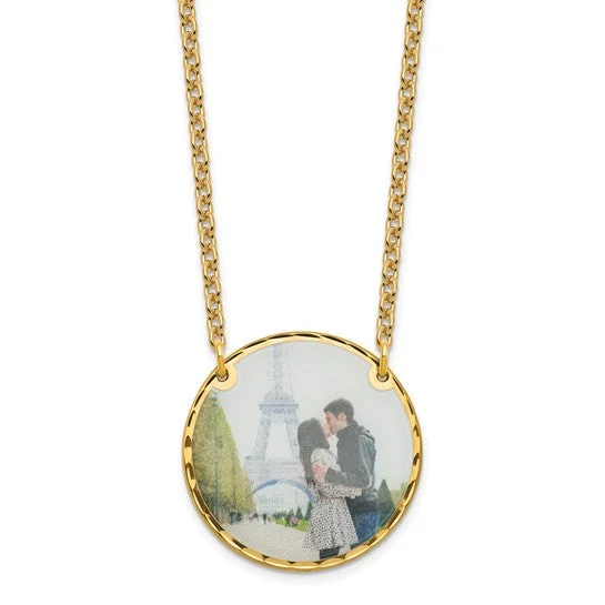 Large Gemstone Necklace for Glamorous Looks-Personalized Large 1 inch Photo Beveled Edge Round Circle Disc Necklace