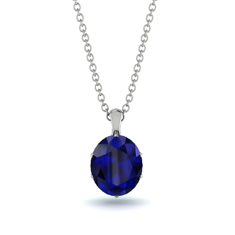 Elegant Gold Necklace for Formal Events-Oval Sapphire Hidden Halo Necklace - Gemma No. 30