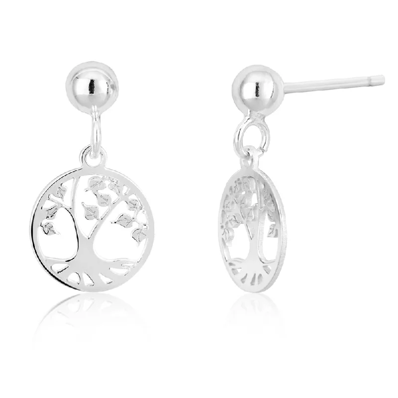 Large Hoop Earrings with Crystals-Sterling Silver 10mm Tree Of Life Earrings