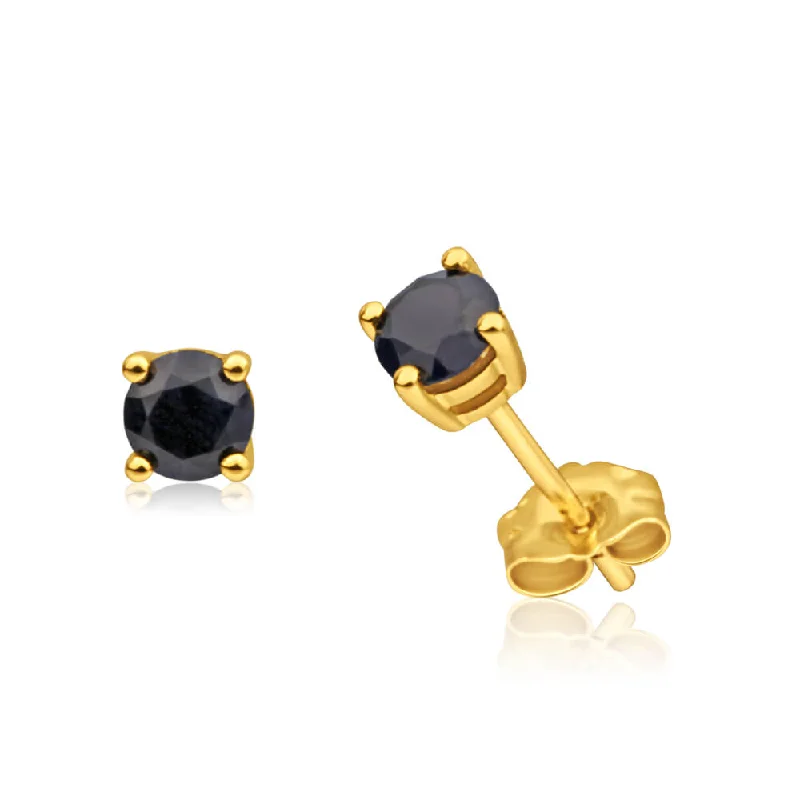 Simple Gemstone Earrings for Work-9ct Yellow Gold Natural Sapphire Stud Earrings