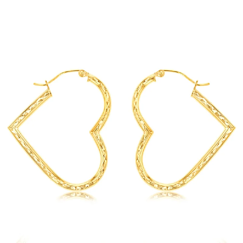 Elegant Dangle Earrings for Bridesmaids-9ct Yellow Gold Silverfilled Diamond Cut Heart Hoop Earrings