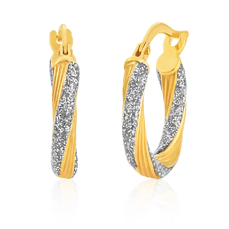 Stylish Drop Earrings for Evening Wear-9ct Yellow Gold Silver Filled Twist 10mm Enamel Stardust Hoop Earrings