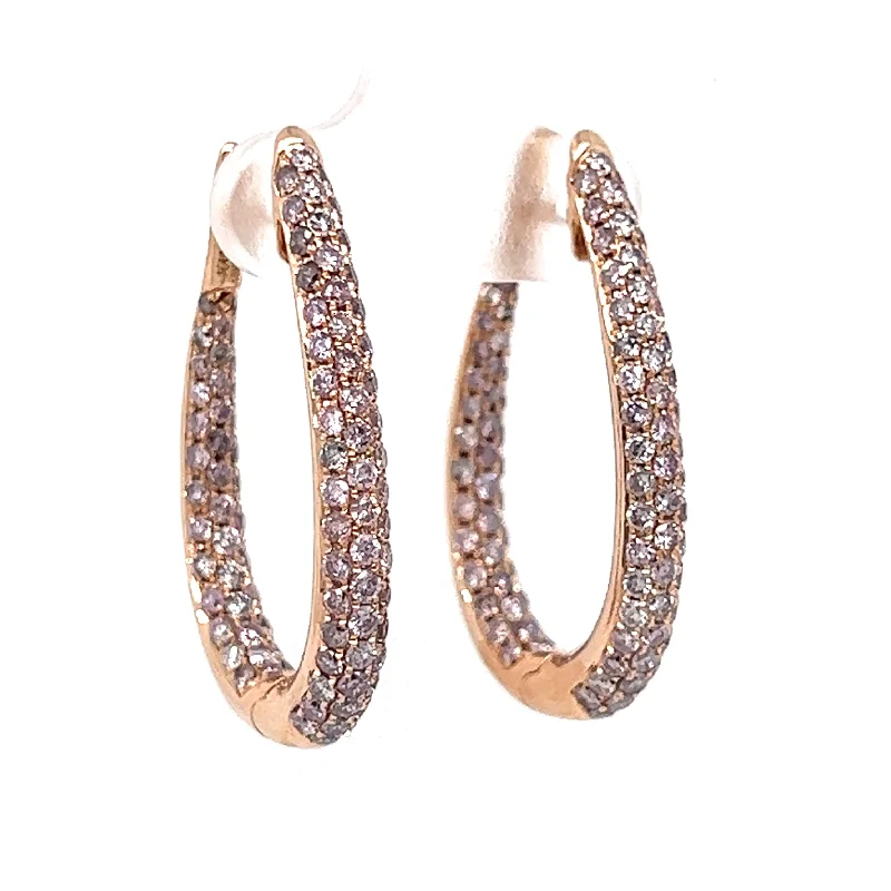 Trendy Gold Earrings for Casual Look-18k Rose Gold Fancy Light Pink Diamond Pave Hoop Earrings