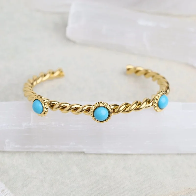 Elegant Rose Gold Bangles with Diamond Accents-Kate Blue Three Stone Bangle Bracelet