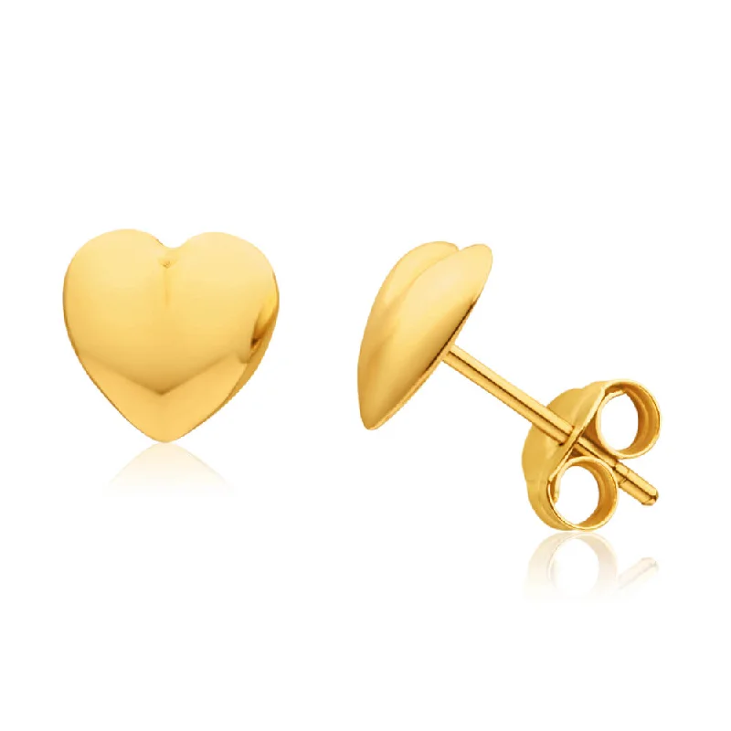 Minimalist Earrings for Teens-9ct Yellow Gold Puff Heart Stud Earrings