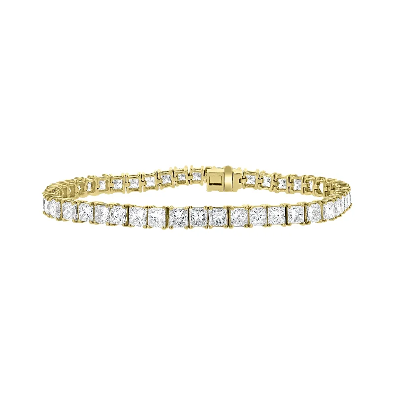 Customizable Silver Bracelet with Inspirational Text-18KT YELLOW GOLD 13.12 CARAT PRINCESS DIAMOND PRONG TENNIS BRACELET