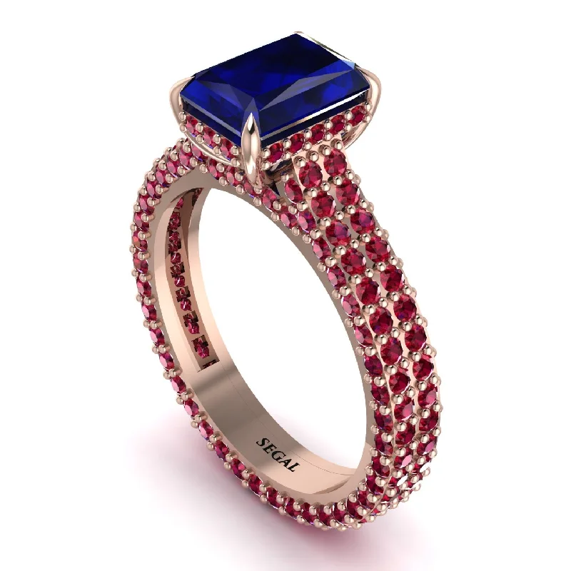 Custom Rose Gold Ring with Gemstone Center Stone-Radiant Cut Sapphire Pave Engagement Ring - Kenzie No. 59