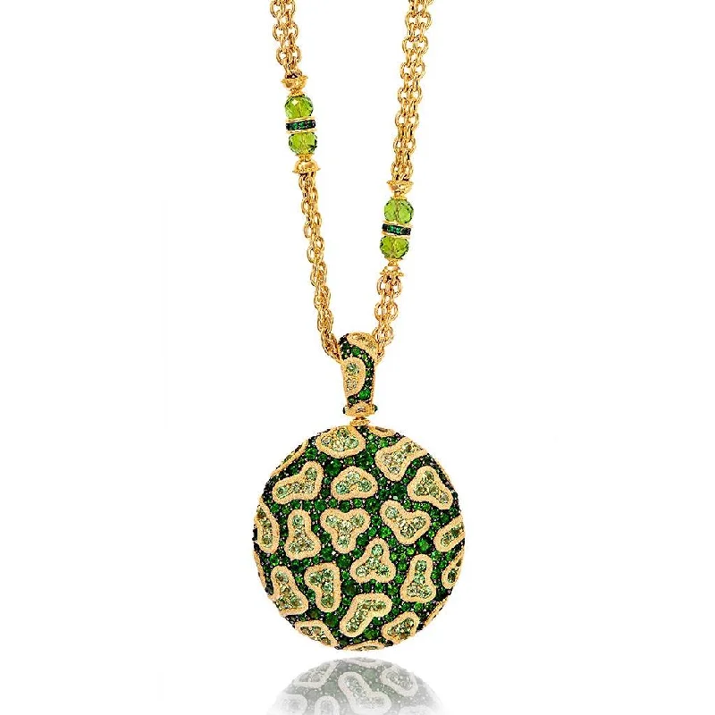 Sparkling Diamond Necklace for Bridesmaids-Gold Fine Lace Pendant with Chrome Diopside & Peridots