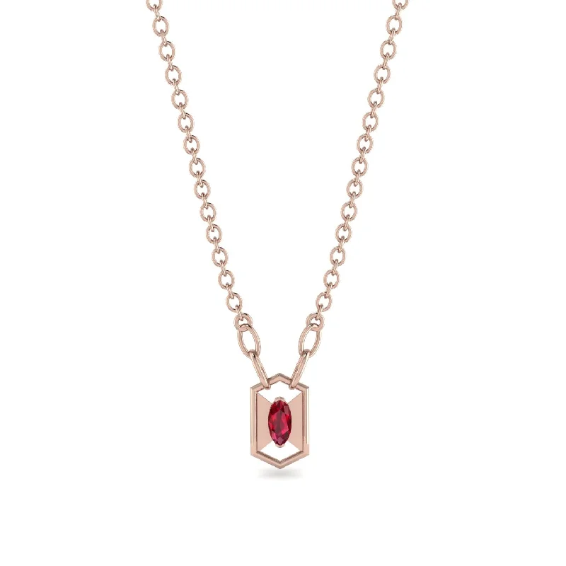 Simple Diamond Necklace for Casual Wear-Marquise Ruby Geometrical Necklace - Aleena No. 11