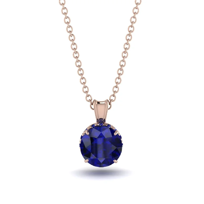 Long Pendant Necklace for Casual Style-Sapphire Necklace With Hidden Halo - Adaline No. 74