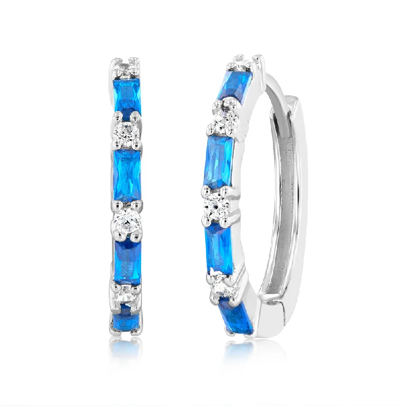 Unique Gold Earrings for Women-Sterling Silver Created Blue Sapphire Hoop Earrings