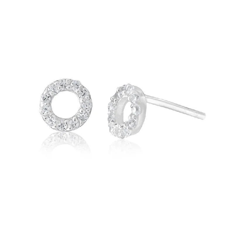 Custom Gemstone Earrings for Brides-Sterling Silver Zirconia Open Round Stud Earrings