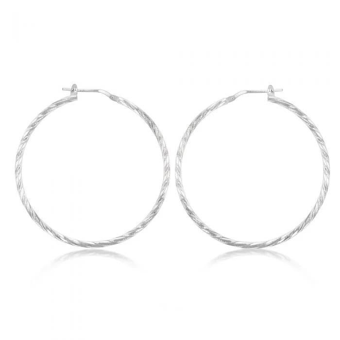 Custom Gemstone Earrings for Brides-Sterling Silver Twisted 40mm Hoop Earrings