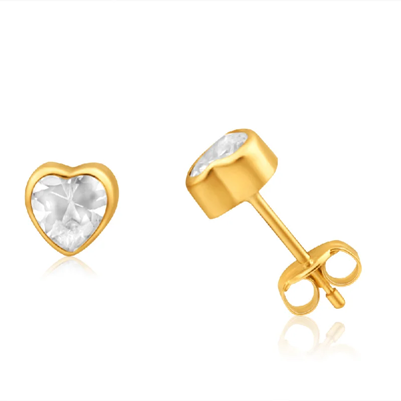 Silver and Pearl Earrings-9ct Yellow Gold Cubic Zirconia Heart Shaped 5mm Stud Earrings