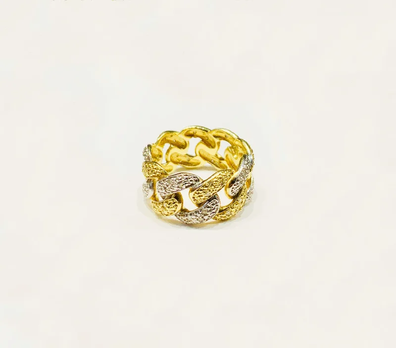 Custom Gold Ring with Personalized Family Design-Diamond Two-Tone Miami Cuban Ring (10K).