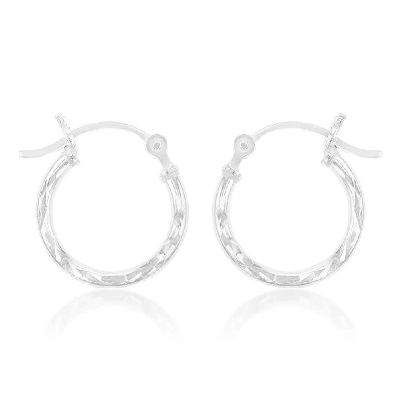 Elegant Stud Earrings with Diamonds-Sterling Silver Diamond Cut 15mm Hoop Earrings