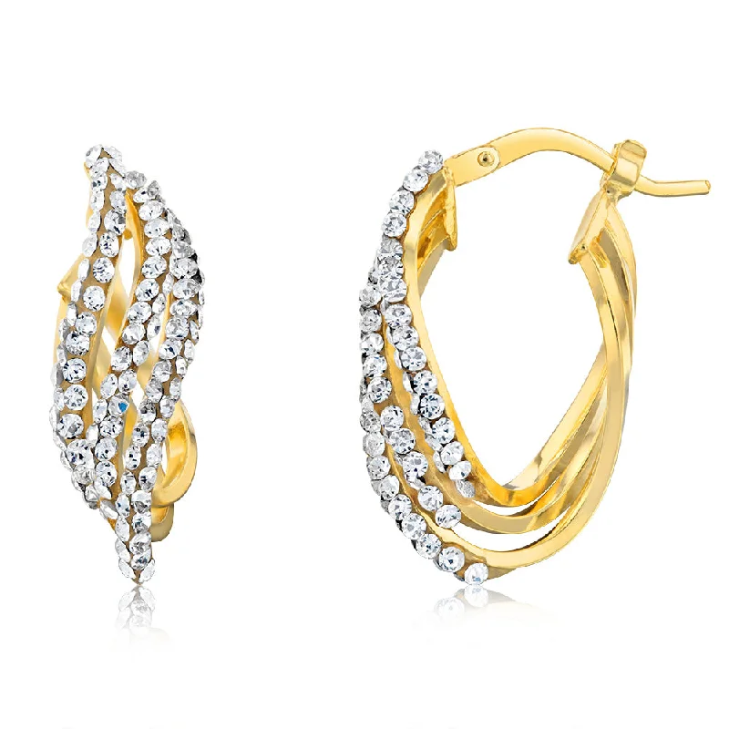 Luxury Silver Earrings for Bridesmaids-9ct Yellow Gold Silverfilled Fancy Crystal Hoop Earrings